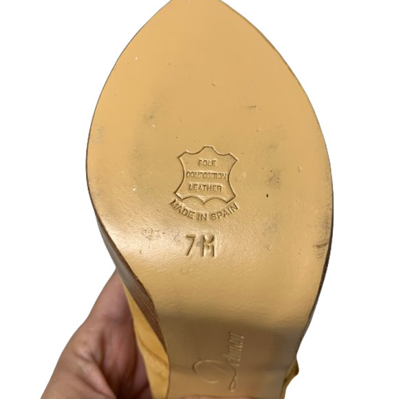 DELMAN Tan Leather Peep-Toe Platform‎ Heel Slingback Sandals - Picture 13 of 13